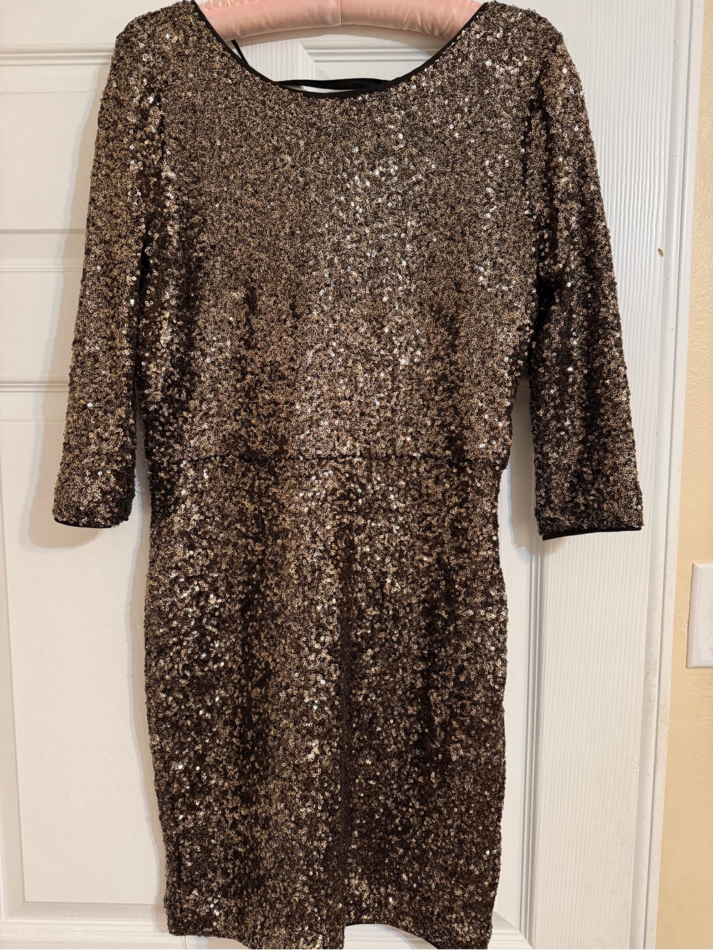 BONGO Gold Sequin Midi Dress with Three-Quarter Sleeves